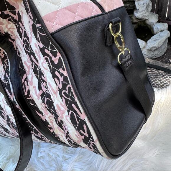Luv Betsey Johnson Quilted Pink, Black & White Weekender Extra Large Duffle Bag - Picture 9 of 16